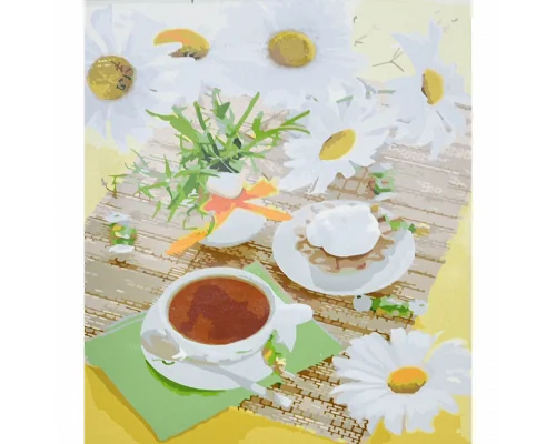 Картина за номерами Ромашки та чай з лаком та з рівнем розміром 30х40 см Strateg: (SS6459)