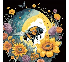 Картина за номерами Бджола і квіткова краса на чорному фоні розміром 40х40 см Strateg: (AV4040-33)