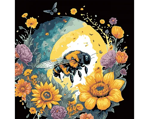 Картина за номерами Бджола і квіткова краса на чорному фоні розміром 40х40 см Strateg: (AV4040-33)