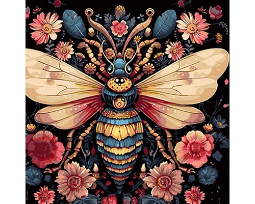 Картина за номерами Бджола і квіткова краса на чорному фоні розміром 40х40 см Strateg: (AV4040-44)