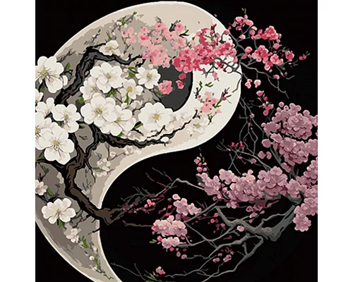 Картина за номерами Симетрія Інь-янь з квітами на чорному фоні розміром 40х40 см Strateg: (AV4040-47)
