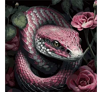 Картина за номерами Екзотична змія у квітковій атмосфері на чорному фоні розміром 40х40 см Strateg: (AV4040-48)