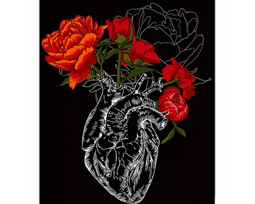 Картина за номерами Серце квітів на чорному фоні розміром 40х50 см Strateg: (AH1094)