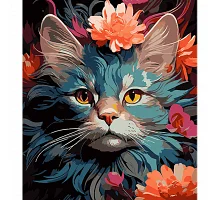 Картина за номерами Котяча квіткова грація на чорному фоні розміром 40х50 см Strateg: (AH1105)