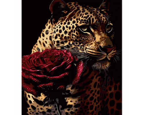 Картина за номерами Хижий красень з трояндою на чорному фоні розміром 40х50 см Strateg: (AH1106)