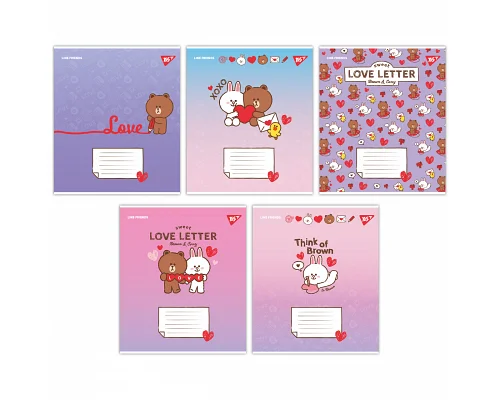 Тетрадь школьная Line Friends. Love letter А5 12 листов косая линия YES (766934)