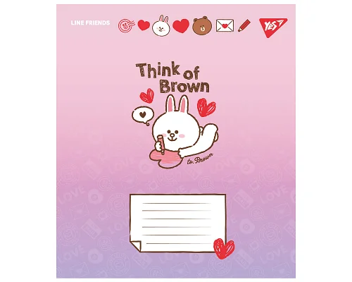 Тетрадь школьная Line Friends. Love letter А5 12 листов косая линия YES (766934)