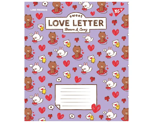 Тетрадь школьная Line Friends. Love letter А5 12 листов косая линия YES (766934)