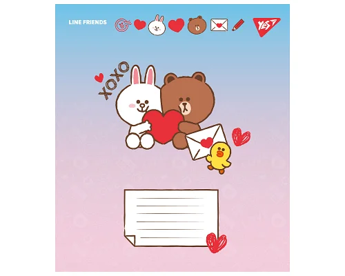 Зошит шкільний Line Friends. Love letter А5 12 аркушів коса лінія YES (766934)