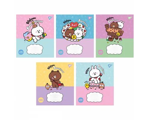 Тетрадь школьная Line Friends. Sweetieland А5 12 листов косая линия YES (766935)