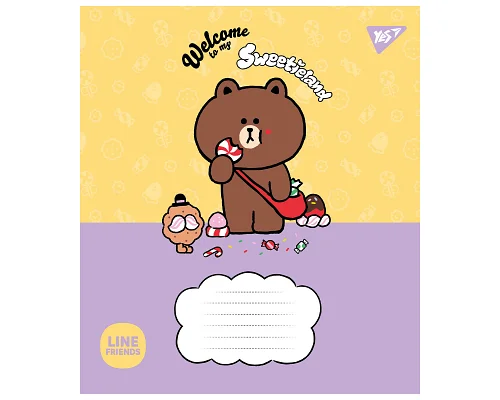 Тетрадь школьная Line Friends. Sweetieland А5 12 листов косая линия YES (766935)