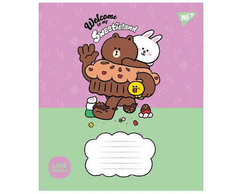 Зошит шкільний Line Friends. Sweetieland А5 12 аркушів коса лінія YES (766935)