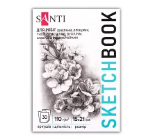Скетчбук для графіки Flowers А5 15х21см 30 арк. склейка 110г/м2 Santi (743196)