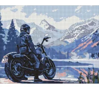 Алмазна мозаїка Мотоцикліст у горах 40х50 см Ідейка (AMO8037)