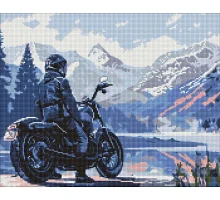 Алмазна мозаїка Мотоцикліст у горах 40х50 см Ідейка (AMO8037)