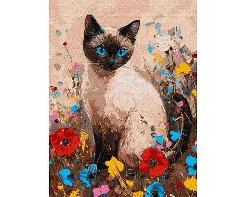Картина за номерами Кішечка у квітах art.solomiia 30х40 см Ідейка (KHO6694)