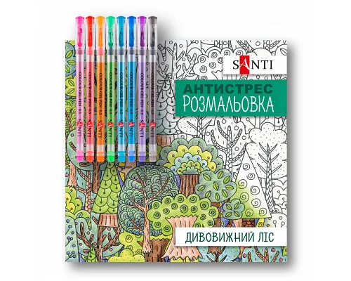 Розмальовка антистрес з гелевими ручками Дивовижний ліс Santi (450165)