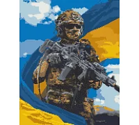 Алмазна мозаїка Воїн ЗСУ з прапором 40х50 см Орігамі (OD3268)