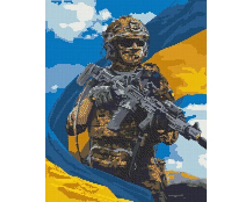 Алмазна мозаїка Воїн ЗСУ з прапором 40х50 см Орігамі (OD3268)