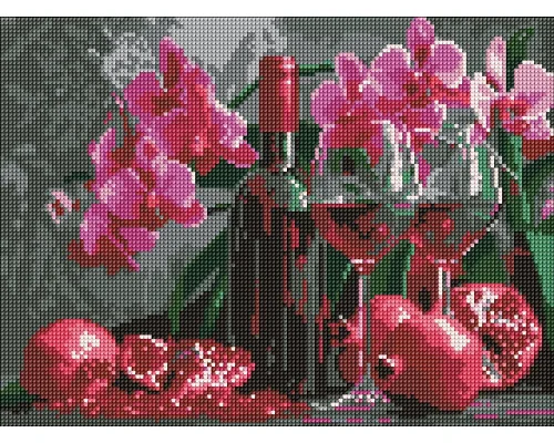 Алмазна мозаїка Вино та орхідеї 30х40см Ідейка (AMO8118)