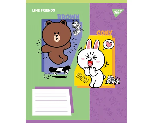 Зошит учнівський шкільний Line Friends Funny А5 12 аркушів лінія YES (767639)
