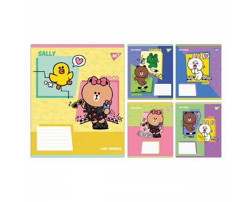 Зошит учнівський шкільний Line Friends Funny А5 12 аркушів коса лінія YES (767640)