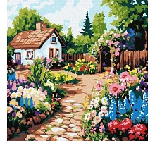 Картина по номерам Цветы возле хижины art_selena_ua 30х30 Идейка (KHO6382)
