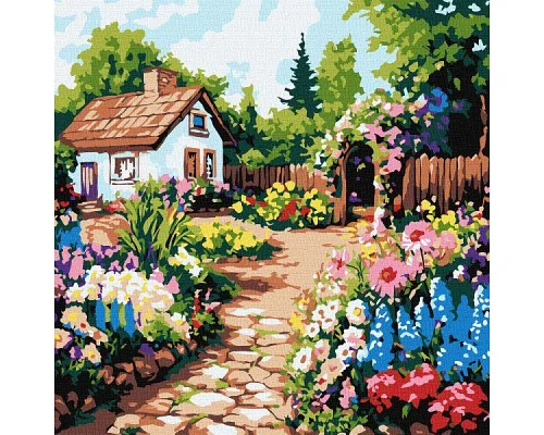 Картина за номерами Квіти біля хатини art_selena_ua 30х30 Ідейка (KHO6382)