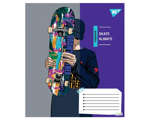 Зошит учнівський загальний Skate is always А5 60 аркушів клітинка YES (767815)