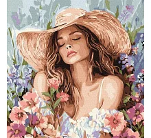 Картина по номерам Девушка в шляпе среди цветов art_selena_ua 40х40 Идейка (KHO8569)