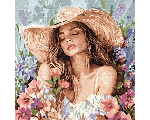 Картина за номерами Дівчина в капелюсі серед квітів art_selena_ua 40х40 Ідейка (KHO8569)