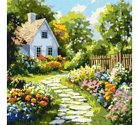 Картина за номерами Квіти біля хатини art_selena_ua 40х40 Ідейка (KHO6383)