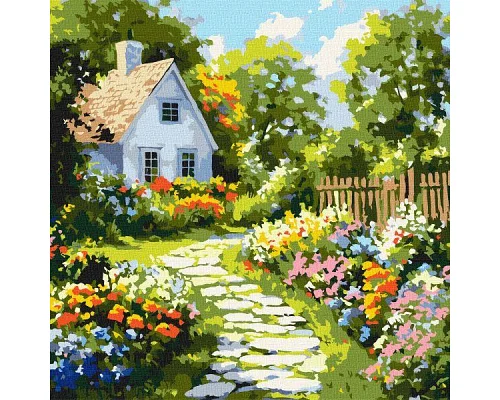 Картина за номерами Квіти біля хатини art_selena_ua 40х40 Ідейка (KHO6383)