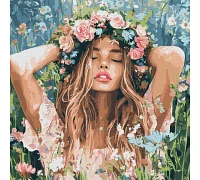 Картина за номерами Дівчина з віночком в полі art_selena_ua 40х40 Ідейка (KHO8581)