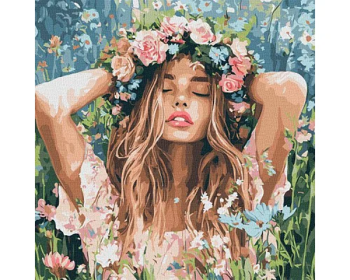 Картина за номерами Дівчина з віночком в полі art_selena_ua 40х40 Ідейка (KHO8581)