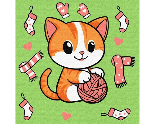 Картина за номерами Котик і клубочок (картина №1) art_selena_ua 25х25 Ідейка (KHO1233)