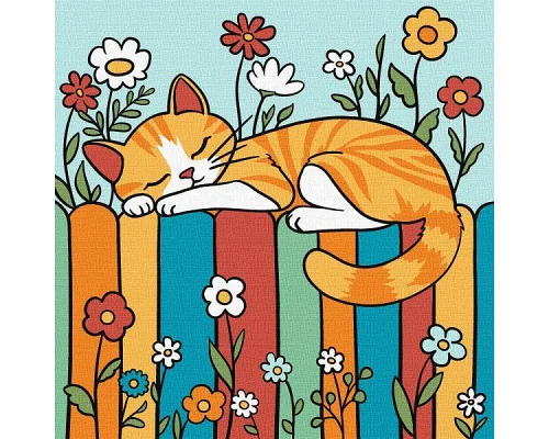 Картина за номерами Котик на паркані art_selena_ua 25х25 Ідейка (KHO1232)