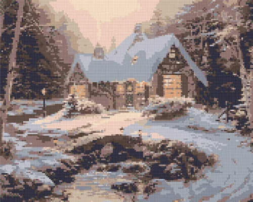 Алмазна мозаїка Новорічна. Будинок взимку 40x50 см Орігамі (OD3255)