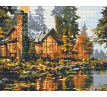 Алмазна мозаїка Будинок біля річки 40x50 см Орігамі (OD31710)