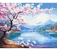 Картина по номерам Пейзаж Сакура у реки 40x50 см Оригами (LW3488)