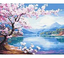Картина по номерам Пейзаж Сакура у реки 40x50 см Оригами (LW3488)