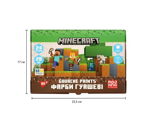 Фарби гуашеві Yes Minecraft 24 кольорів по 20 мл (230409)