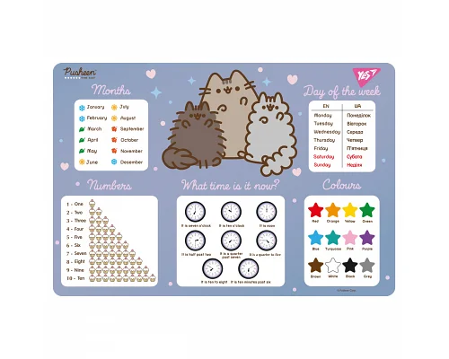 Підкладка пластикова для столу Yes Pusheen з підказками англ А3 блакитна (492321)