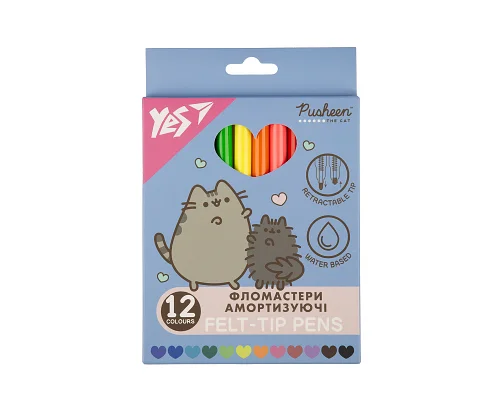 Фломастеры Yes 12 цветов Pusheen, амортизирующие (650581)