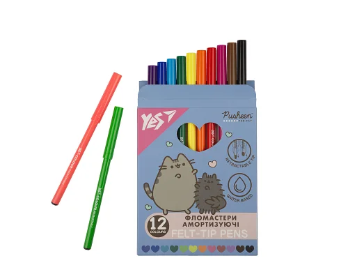 Фломастеры Yes 12 цветов Pusheen, амортизирующие (650581)