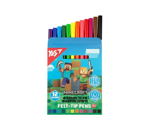 Фломастери Yes 12 кольорів Minecraft, амортизуючі (650582)