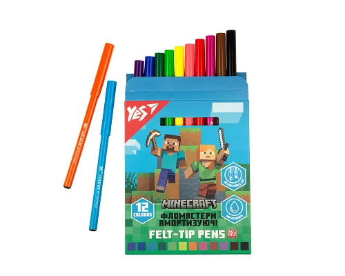 Фломастери Yes 12 кольорів Minecraft, амортизуючі (650582)
