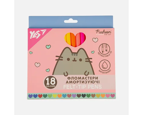Фломастери Yes 18 кольорів Pusheen, амортизуючі (650583)