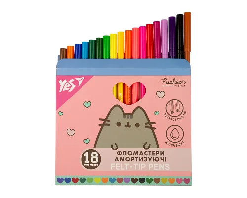 Фломастери Yes 18 кольорів Pusheen, амортизуючі (650583)