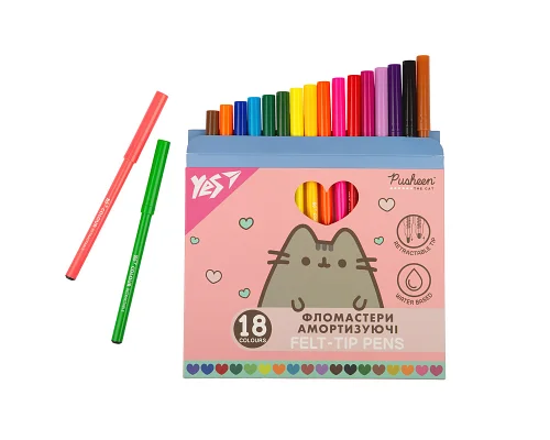 Фломастери Yes 18 кольорів Pusheen, амортизуючі (650583)